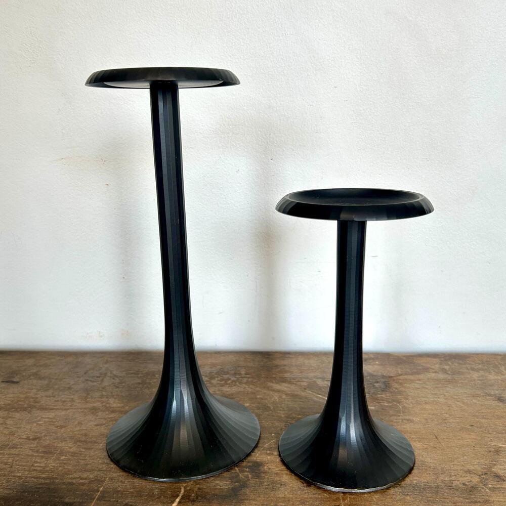 Vintage Black Ribbed and Fluted Pillar Candleholders, Set of 2, Crate and Barrel